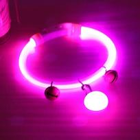 Adjustable Size LED Dog Collar Multi-Color Light Fiber Optic Material USB Rechargeable Collar Bright LED Detachable Pendant (Pink,length 65cm) rožinė