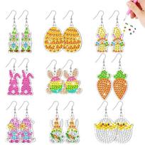 9 Pairs Double Sided Egg Carrot Chick Gnome Mosaic Drill Earring Kits Diamond Glitter Art Earring Kit Xmas Party Ornaments Gifts China Mainland