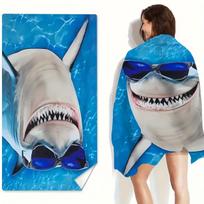 Cool Shark with Sunglasses Beach Towel Flat Print Funny Smiling Shark Microfiber Bath Towel for Boys Kids Quick Dry Pool Mat 40X60CM