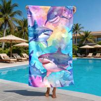 Watercolor shark print theme polyester microfiber beach towel is highly absorbent, suitable for swimming and beach outings 27x55inch 70x140cm&1pc