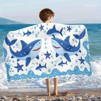 Cartoon Shark Kids Beach Towel, Soft Microfiber Quick Dry High Absorbency Lightweight Summer Blanket Gift for Boys Girls 40X60cm