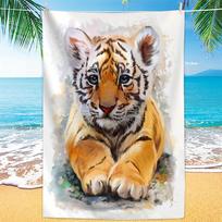 Cute Tiger Beach Towel, Watercolor Baby Tiger Print, Quick Dry Microfiber, Oversized for Beach Pool, Gift for Kids 27x55inch 70x140cm&1pc