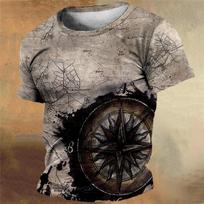 Vintažiniai vyriški marškinėliai Vasariniai marškinėliai su kompaso spaudiniu Viršutiniai drabužiai Laisvalaikio trumpomis rankovėmis T-shirt Kasdieniai vyriški drabužiai Per dideli Streetwear L
