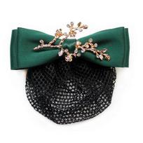 Women Hair Net Temperament Flower Shape OL Style Fishnet Hair Decoration Decorative Soft Bow-knot Lady Bud Hair Net for Airline Stewardess tamsiai žalia spalva