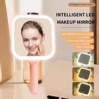 Led Smart Makeup Mirror Hand-Held Carry 3 Colors Adjust Bright With Touch Screen Cosmetic Tabletop Vanty Mirror Travel Home Use rožinė