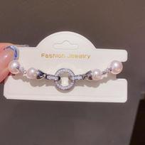 Geometric Zircon Artificial Pearl Bracelet With Silver Finish For Womens Fashion Accessories