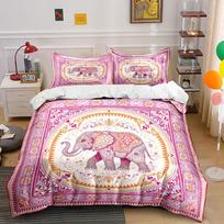 Ornamental Elephant With Symmetrical Border Bedding Set For Kids Luxury Gift 3Pcs Digital Print Comforter Set Soft Comfortable (as the picture,EU Twin 135X200cm&set)
