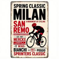 Vintage Bicycle Race Milan San Remo Metal Wall Art Sign for Garage