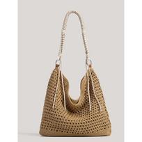 Beach Tote Bag with Hollowed-out Design, Large Capacity, Single Shoulder, Underarm Tote Bag chaki