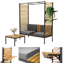 Pergola Garden Bench And Table With Backrest Wooden Terrace Park Garden