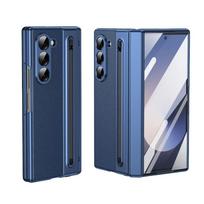 Leather with Steel Film Pen Slot Pen Phone Case for Samsung Galaxy Z Fold 7 6 5 4 Fold7 Fold6 Hinge Protection Shockproof Cover Galaxy Z Fold6 mėlyna