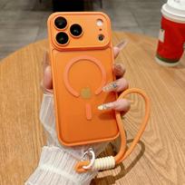 Tempered film with lens with lanyard Magnetic Case For iPhone 17 ProMax 17Pro Air Magsafe Wireless Charge Armor Shockproof Cover For iPhone 17 Pro oranžinė