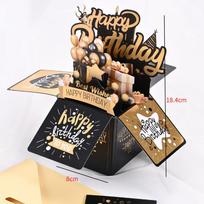 3D Pop Up Black Golden Happy Birthday Greeting Card Gift Greeting Cards For Birthday with Envelope Blessing Postcard Party Gifts
