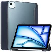 Case for iPad Air 13 M3 M2 iPad Pro 12.9'' 2018 with Pen Holder-[Tri-fold Stand + Auto Wake/Sleep],Super Thin Hard PC Clear Back For iPad Air 13 M2 tamsiai mėlyna spalva