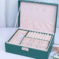 Double-Layer Large Capacity Jewelry Box with Lock for Earrings, Necklaces, and Rings 23x17x9 cm žalia