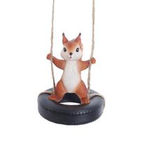 Weatherproof Squirrel Tire Swing Lifelike Resin Squirrel Figurine Squirrel Statue Ornament  Indoor 3.86x3.66x3.07 in