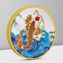 Koi commemorative medal, coin mascot, metal figurine, New Year painted coin, small gift badge