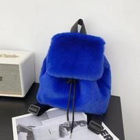 Fashion Luxury Fake Fur Women's Backpack Winter Soft Plush Ladies Schoolbag Solid Color Female Furry Shoulder Bags Handbags karališkos mėlynos spalvos