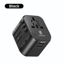 5 in 1 Universal Travel Adapter International Power Plug with 2 USB-C 2 USB-A Worldwide Wall Charger for USA EU UK AUS Plug Black