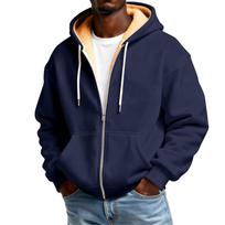 Men's Solid Color Fleece-Lined Zip-Up Pocket Hooded Sweatshirt Cardigan Men's Casual Sweatshirt Cardigan XL