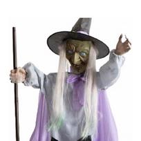 Animuotas plaukiojančios raganos skulptūra su garsu, lietimu aktyvuojama animatronika, rekvizitai, Helovino šventės sodo dekoracija, dovana balta