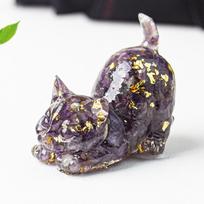 Natural Crystal Gravel Glue Drop Tail Cat Kitten Office Home Living Room Desktop Decoration Ornament 4.5*3*4.2cm/45g