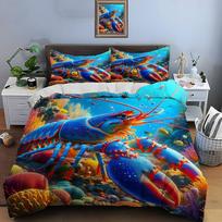 Blue Lobster With Coral Underwater Scene Print Soft Comfortable Duvet Cover Bedding Set Included 1*Duvet Cover  2*Pillowcases EU Twin 135X200cm&set