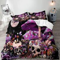 Trippy Mushroom Duvet Cover Set,Hippie Skull Bedding Set,Butterfly Moth Moon Phase Constellation Astrology Botanical Boho Theme EU single(135x200cm)