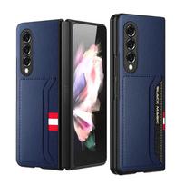 Leather Fashion Case for Samsung Galaxy Z Fold 7 6 5 5G fold7 Fold5 Fold6 Fold 4 3 2 Fold3 Fold2 Fold4 Card Holder Phone Cover Galaxy Z Fold5 mėlyna