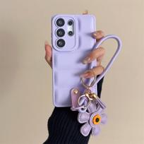 Down Jacket Sunflower Wrist Strap Phone Case for Samsung Galaxy S26 Ultra S25 S24 FE S23 S22 Plus A07 A17 A56 A36 A26 A17 Cover Galaxy S25 violetinė