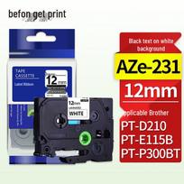 Befon 12mm AZe-Z231 Label Tape for Brother PT Series (White/Black)