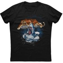 Tiger And Shark Roar Mens Short Sleeve New Cotton Black Tshirt Mens 100 Cotton Casual Tshirts Loose Top Size S3XL S