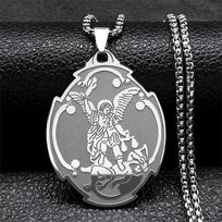 Archangel St.Michael Medal Necklace Stainless Steel Guardian Bible Angel Saint Michael Pray for Us Necklace Jewelry collar N8451