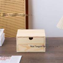 In-Stock Solid Wood Double Layer Storage Box - Natural Wood Bedside Table with Drawers