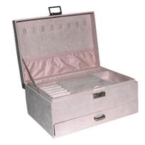 Large Velvet Jewelry Box, Three-Layer with Lock, Model LG7240 24.5x17x11 cm rožinė