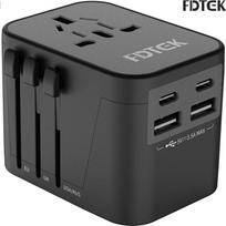 FDTEK pasaulinis universalus kelioninis adapteris, tarptautinis kelionių kištuko adapteris su 2 USB C ir 2 USB A prievadais, universalus adapterio kištuko įkroviklis, skirtas europiečiams