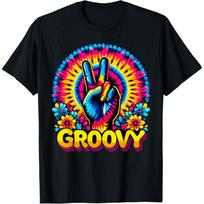Tie Dye Hippie Peace Sign Groovy T-Shirt S juoda