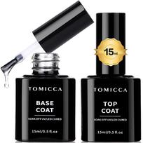 TOMICCA Gel Nail Top Coat Base Coat 15ml No Wiping Large Compatible & 2-Pack, Non-Wipe, Required, Capacity, UV/LED