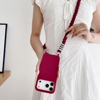 Kryžinė apyrankė Matinis skysto silikono dėklas iPhone 17 16 15 14 13 12 11 Pro Max, peties dirželis, kaklo laidas, minkštas dangtelis iPhone 12 vyno raudonos spalvos