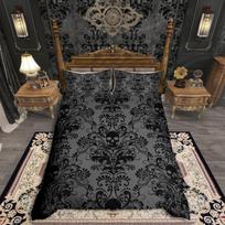 Adults Grey Black Damask Bedding Set Antique Victorian Baroque Duvet Cover Gothic Vintage Floral Bedding Exotic Sugar Skull EU Twin(135x200cm)