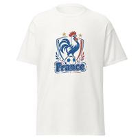 France Soccer 2026 World Cup T-Shirt | Hand-Drawn Gallic Rooster Crest with Stars & Soccer Ball XL