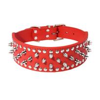 Widened Spiked Studded Dog Collar Anti-bite Adjustable Studded Leather Collar for Medium Large Dogs Pet Neckwear for Bulldog (Red,L(37-445cm))