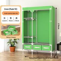 Reinforced Cloth Wardrobe with 3 Storage Boxes, Thick 19mm Steel Frame, 112CM Long žalia