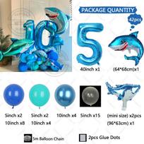 42Pcs Sea World Series Shark Aluminum Film Balloon Blue Numbers Colorful Kids Birthday Party Decoration Supplies Balloon Set 40inch