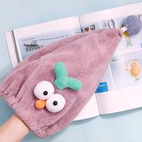 Ultra-Absorbent Quick-Dry Hair Cap with Big Eyes - Cute Cartoon Design, Thickened Shower Towel for Easy Use 18x30cm Child