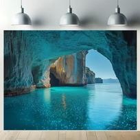 2D Natural Sea Cave Arch Sparkling Glow Turquoise Water Backdrop Coastal Wall Tapestry 47.2x31.5inch/120*80cm