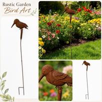 Metal Garden Stake Bird Sculpture Rusted Finish Outdoor Yard Decoration 3D Iron Art Weather Resistant Lawn Ornament one size
