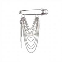 Silver-Tone Finish Safety Pin Chain Brooch Waist and Pant Hem Pin  Music Festival Gear sidabras