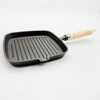 Pre-seasoned Cast Iron Square Grill Pan with Wooden Handle - Non-stick Frying/Baking Pan for Household Use 20 cm juoda