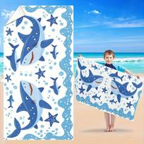 Shark Cartoon Beach Towel for Kids, Soft Microfiber Quick Drying Absorbent Lightweight Summer Bath Towel Holiday Gift 40X60cm